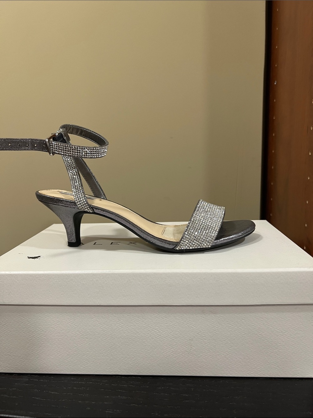 Nina Ricci Silver Crystal Strap Kitten Heel Sandals